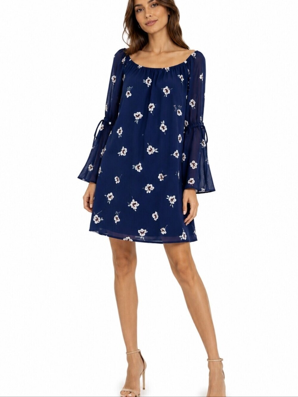 Siren Lilly navy Dark Romantic blue floral fairy Sheath boho dress bell sleeve S